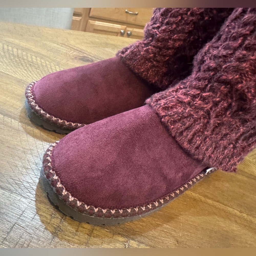 Muk Luks Women’s Burgundy Jackie Knit Faux Suede Mid-Calf Boots Size 9 - Picture 15 of 15